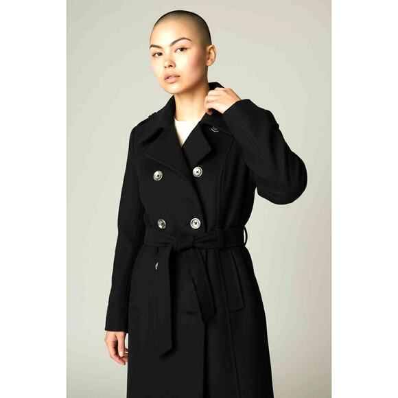Michael Michael Kors Black Wool Double Breasted Belted Coat Size M Pockets EUC!! - Picture 2 of 5